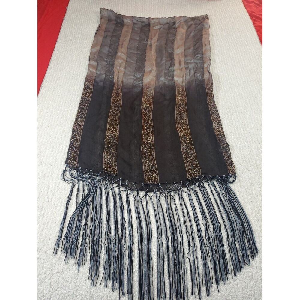 Jones New York Multifunctional Black Multicolored Fringe Rectangular Scarf Wrap